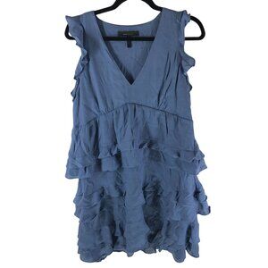 BCBG MaxAzria Shift Dress Tiered Ruffle V Neck Cap Sleeve Blue S